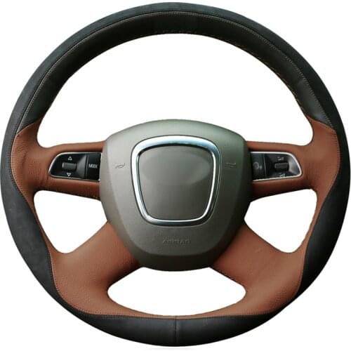 Hand-stitched Black Suede Brow Leather Car Steering Wheel Cover for Audi A3 (8P) Sportback A4 (B8) Avant A5 (8T) A6 (C6) A8 (D3)