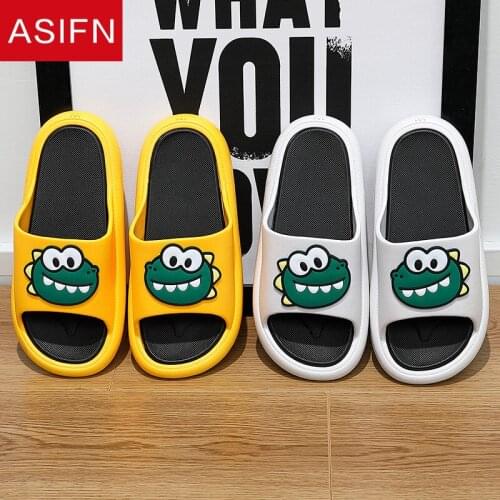 ASIFN Cute Crocodile Men Women Summer Slippers Cartoon Animation New Couples Home Indoor Ladies Non-slip Girls Slides Men Shoes