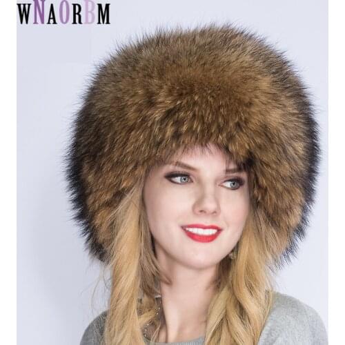 WNAORBM Autumn and winter female Russian raccoon dog royal fur cap fox fur cap dome Mongolian hat fur hat