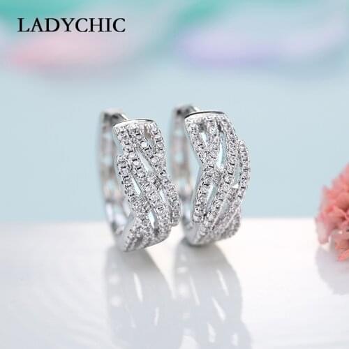 LADYCHIC New Fashion Twisted Zircon Hoop Earrings for Women Silver Color Unique Design Ladies Vintage Earring Jewelry LE1011