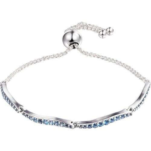 2021 Summer New 925 Sterling Silver Jewelry Blue Wavy Slider Bracelets for Women Original CZ Bracelets & Bangles Femme Pulseras