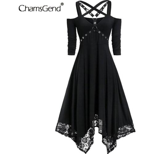 2021 New Women Halloween Backless Dress Cosplay Costume A-line Open Shoulder Lace Long Sleeve Gothic Dress Vintage Prom Robe