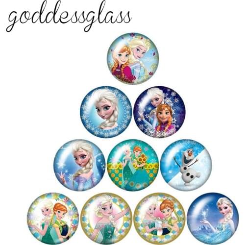 Disney Princess Elsa Anna Olaf Girls 10pcs 12mm/18mm/20mm/25mm Round photo glass cabochon flat back Necklace Making findings