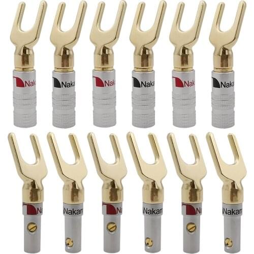 10Pcs Y/U- type Banana Plug Cable Wire Connector Gold Plated Fork Spade Banana Screw Lock Audio Speaker Plugs Adapter Terminals