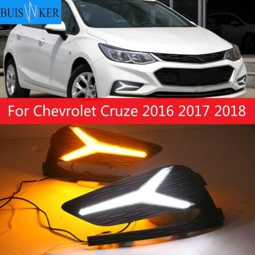 2PCS LED Daytime Running Light For Chevrolet Cruze 2016 2017 2018 Dynamic Yellow Turn Signal Relay Waterproof Car 12V DRL Lamp