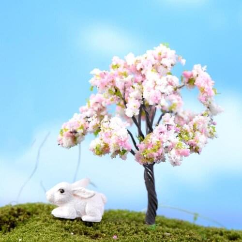 3Pcs Plastic Miniature Flower Cherry Blossoms Tree Dollhouse Garden DIY Ornament