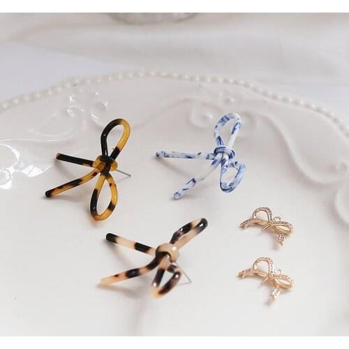 4pcs Acetate bowknot hollow rendering earrings For Women Copper plating Rhinestone butterfly pendant diy jewelry accessories