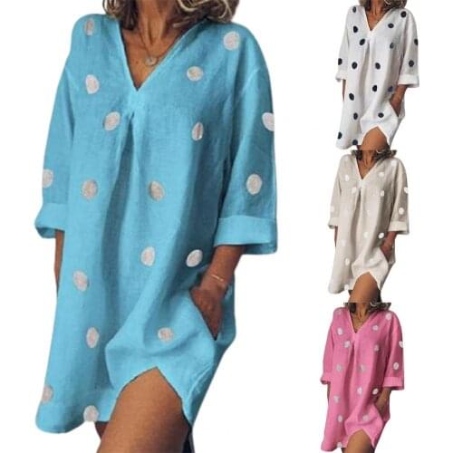 50% Hot Sales Women Dress One-piece Plus Size Casual Summer Slit Design Nine Split Sleeves Beach Dress for Home