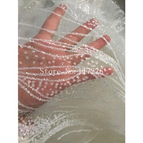 African net lace for women dress New Arrival african Tulle lace fabric with glitter in clear white