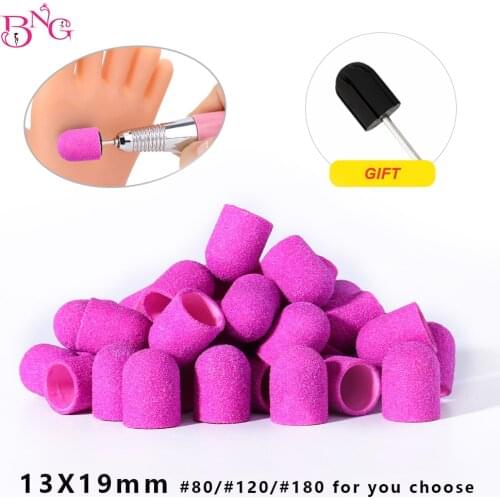 BNG 10pcs Purple Green Sanding Band Professional Pedicure Sanding Block Caps Foot Care Tool Electric Nail Art 80/120/180 13*19mm