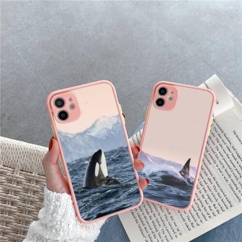 Killer Whale Orca Phone Case For iPhone 12 11 Mini Pro XR XS Max 7 8 Plus X Matte transparent Pink Back Cover