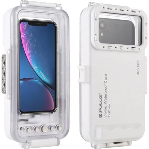 PULUZ 45m Waterproof Diving Housing Photo Video Taking Underwater Cover Case for iPhone iOS 13.0 or Above Version iPhone(White)