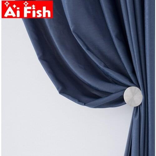 Elegant and Soft Thick Sapphire Blue Gauze Bedroom Curtains Silky Silk Fabrics Light Impermeable Window Tulle For Living Room #3