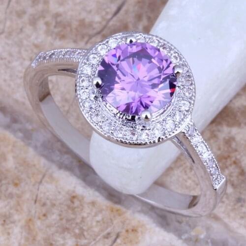 Exquisite Retro Purple Cubic Zirconia White CZ Silver Plated Ring Size 8 / 9 E421