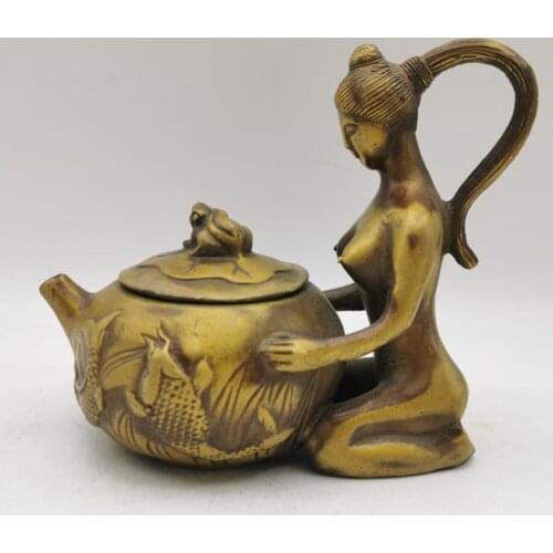 China brass archaize beauty teapot crafts statue
