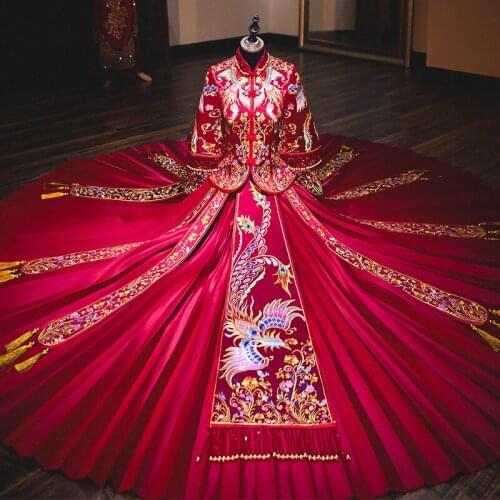 Classic Oriental Wedding Dress High-quality New Design Stylish Modern Long Clothes Cheongsam China Qipao китайская одежда