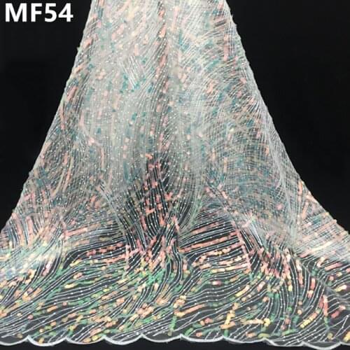 New Fashion new White Sequin Mesh Embroidery Lace Fabric For Wedding Dress width 130cm lace trim clothes fabric MF54