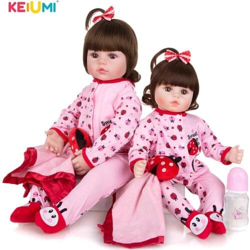 KEIUMI Sister Reborn Baby Dolls 18 or 24 Inch Doll Can Choose Cloth Body Baby Girl Dolls Toy Choice For Kids Birthday Gift