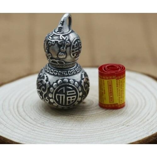 S990 Sterling Silver Buddhism Jewelry Fu Character Hulu Strict Pendant Men And Women Thai Silver Retro Box Scripture Pendant