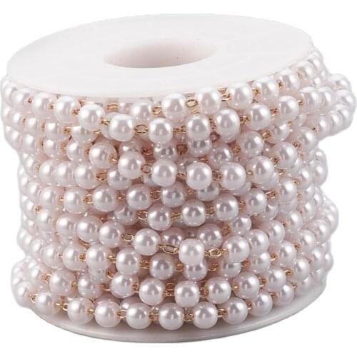 5m/roll Handmade Brass Beaded Chains ABS Imitation Pearl Beads Chains Links for DIY Wedding Party Decoration Jewelry Findings