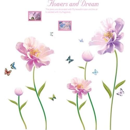 Fashionable Pink Flowers Bedroom Living Room Sofa Background Decoration Removable Wall Stickers