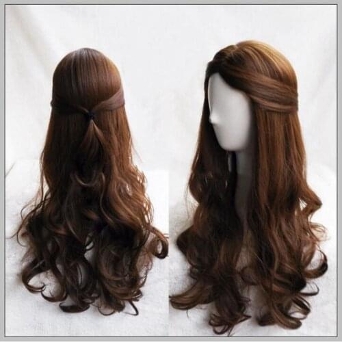 Anime Movie Beauty and the Beast Princess Belle Brown Wig Emma Waston Cosplay Wig Gril Role Play Costume + Wig Cap