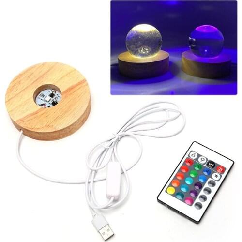 Resin Art Display Wood LED Adjustable Display Base 7 Colors RGB LED Base Vase Light With Remote Control DIY Night Light