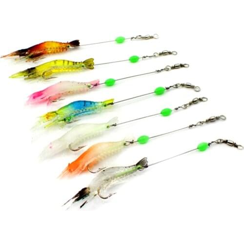 7Pcs/Lot fishing bait Luminous Shrimp Silicon Soft Artificial Bait With Hooks Swivels Tackle Shrimp Lure Carp Fishing 8cm 5g