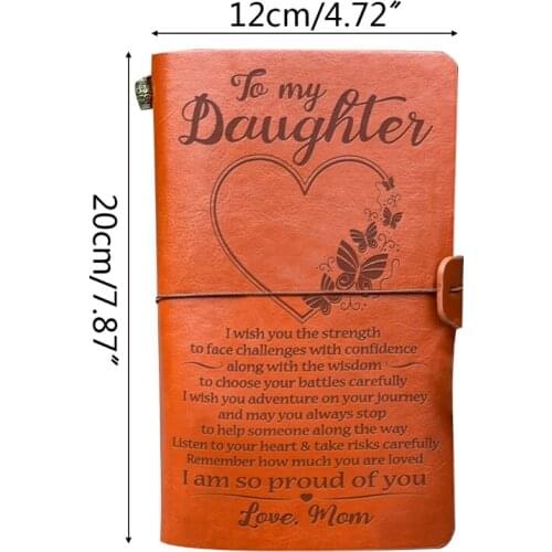 R9UA Vintage Leather Sketch Book Handmade Journal Notebook Diary Hand Account to My Daughter Schedule Notepad Stationery School