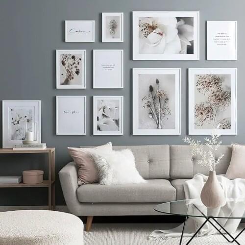 Nordic Autumn Botanical Poster Dried Flower White Roses Quote Wall Art Print Picture Canvas Painting Living Room Decoration