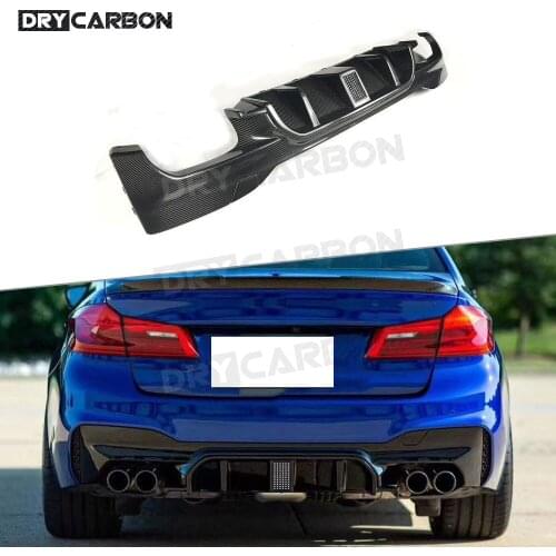 Dry Carbon Fiber / FRP Rear Diffuser Bumper Lip Spoiler With Lamp For BMW 5 Series F90 M5 Sedan 4 Door 2018- 2020