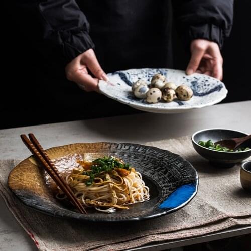 9 Inch Japanese Ceramic Western Steak Noodle Dish Home Retro Snack Dish American Hotel Restaurant Kitchen Tableware Commercial