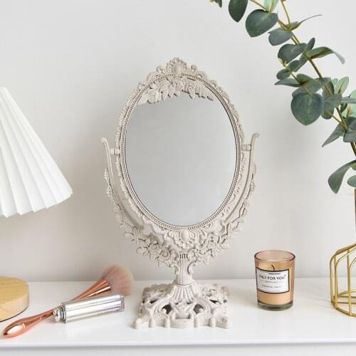 For bedroom Princess mirror Nordic retro embossed makeup mirror Double sided oval mirror Desktop vanity mirror bohemian decor