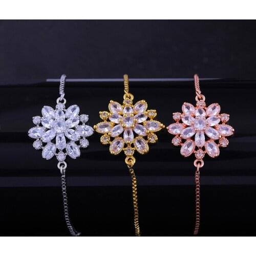 Juya Fashion Womens Bracelets Supplies Handmade Gold//Rose Gold Flower Charm Bracelets Women Adjustable Chain Bracelets