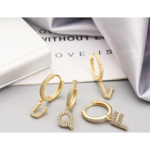 925 Sterling Silver 1 Pair Letters Hoop Earrings 26 English CZ Initial Name Funny Earring For Women Men Jewelry S-E1169
