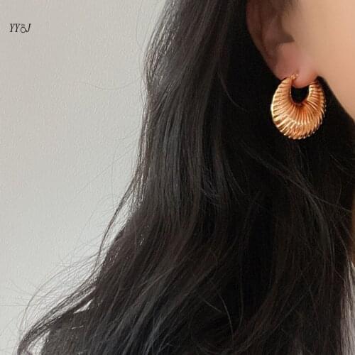 Screw thread chubby chunky hoop earrings for women stainless steel bold hoop earrings vintage lightweight wholesale items 2021