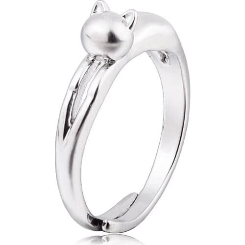 Creative Cute Cat Adjustable Ring For Women Korean Trend Silver Color Ring Accessories Sweet Girl Party Jewelry Gift