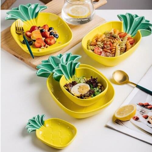 1Pcs Ceramic Plate Pineapple Shape Dinnerware Salad Fruit Snack Dish Soy Sauce Dessert Bowl Tableware Household Kitchen Supplies