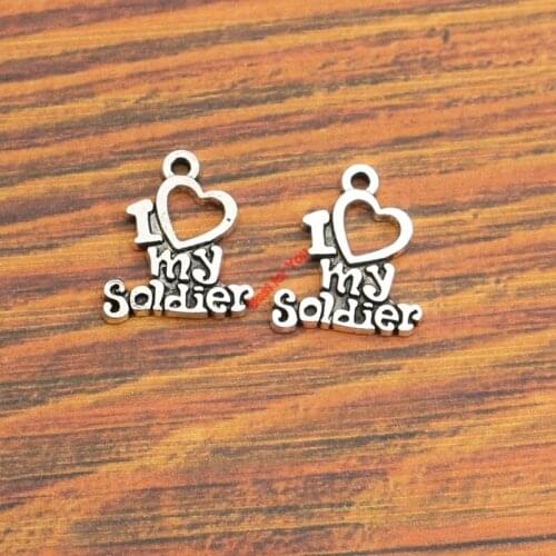 10pcs I Love My Soldier Charm Pendant fit Bracelet Necklace Tibetan Silver Plated Jewelry DIY Making Accessories 20x12mm