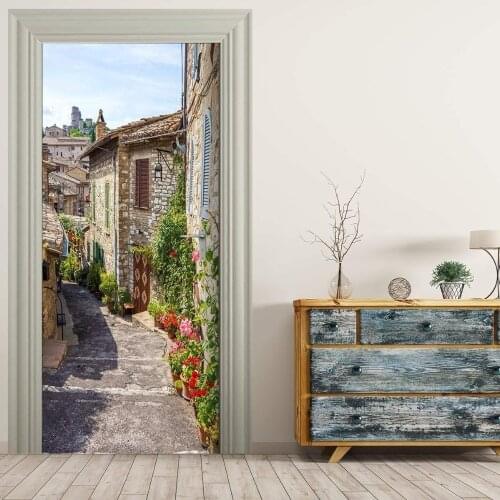 3D Customized Europe Village View Door Mural Wallpaper mural Wall Print Decal Wall Deco Wall Mural Photo self adhesive door wrap