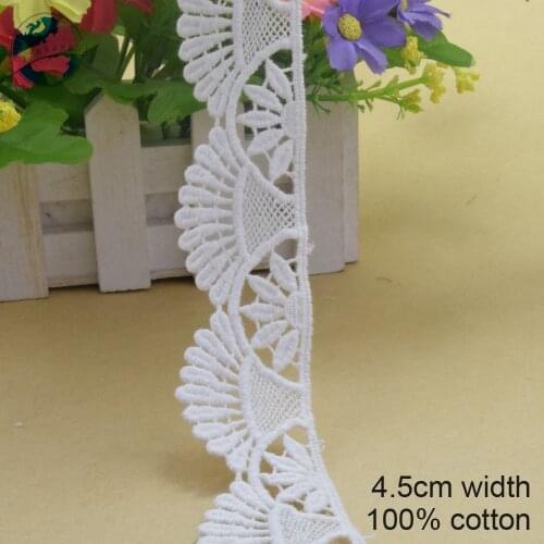 4.5cm white 100% cotton embroidery lace french lace ribbon fabric guipure diy trims warp knitting sewing Accessories#3265