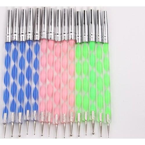 5Pcs 2 Way Nail Art Acrylic Silicone Point Flower Double Head Nail Pen Stainless Steel Dotting Tools Marbleizing Painting Pens