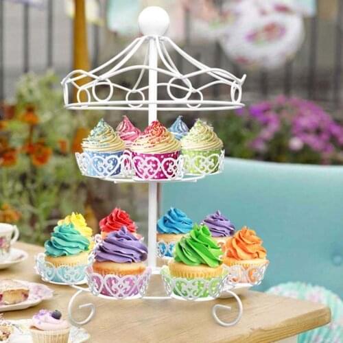 White 12pcs Cupcake Stands Two Tier Cake Stands for Wedding Birthday Cake Decoration Home Club Party Baking Tools Tableware