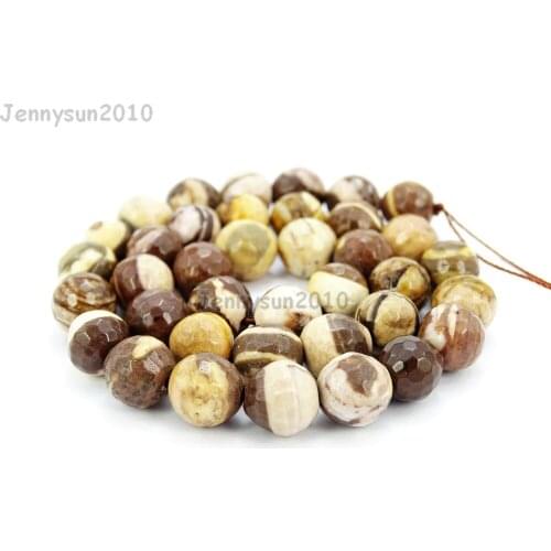 Natural Brown Zebra Gems Stones 10mm Faceted Round Spacer Loose Beads 15'' Strand for Jewelry Making Crafts 5 Strands/Pack
