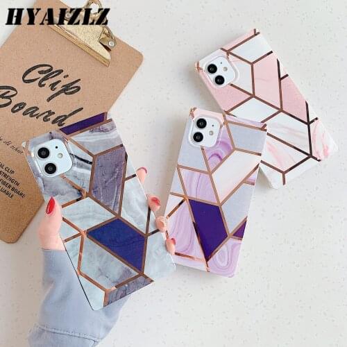 Luxury Square Marble Case for iPhone 12 mini 11 Pro Max XR XS 7 8 Plus SE 2020 Soft IMD Shockproof Cover Geometric Plating Coque