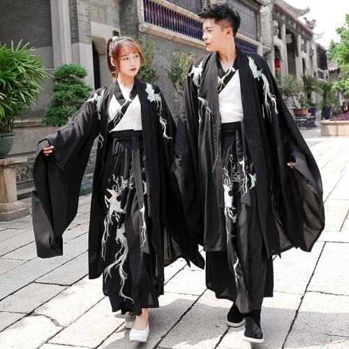 Black Embroidery Hanfu Men/Women Chinese Traditional Adult Halloween Cosplay Costume Fancy Dress For Couples Plus Size 5XL