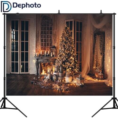 Dephoto Photography Backdrops Christmas Tree Luxury Living Room Interior Shiny Decoration Photocall Background for Photo Studio