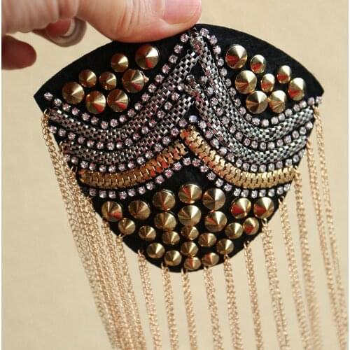 2pcs/set tassel Beaded epaulette for clothes Punk retro epaulets DIY Fashion Badge Epaulets Shoulder Patches appliques