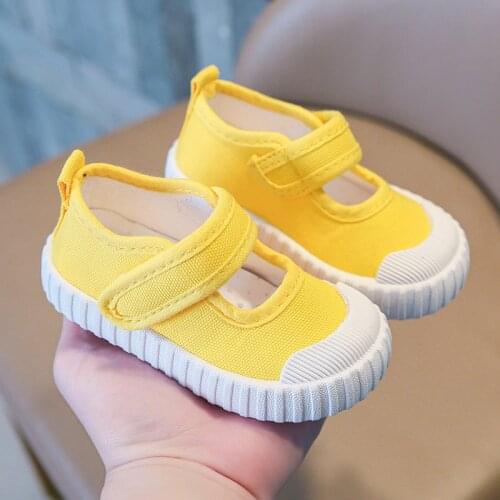 CAPSELLA Kids Girls Breathable Hook & Loop Canvas Shoes Children Solid Color Fashion Sneakers Casual Shoes Size 21-32