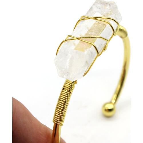 Kraft-beads Wire Wrap Irregular Shape Natural Rock Crystal Resizable Bangle Modern Accessories